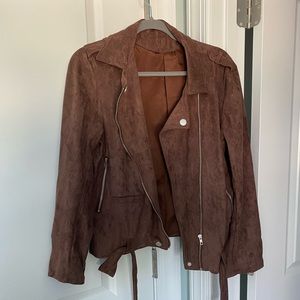 Amazon Brown Faux Suede Biker Jacket Sz L